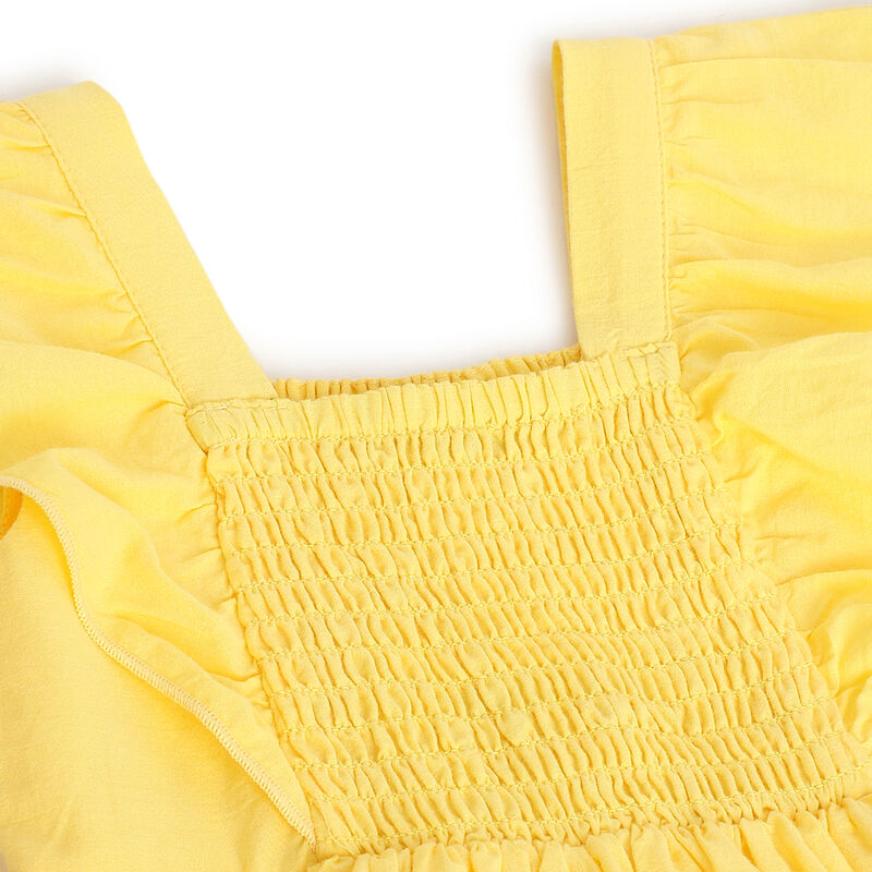 Girls Medium Yellow Solid Sleeveless Dress image number 2